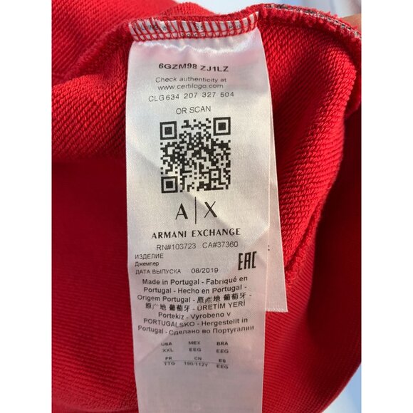 Armani Exchange Mens Red Full Zip Hoodie Sweatshirt XXL RX10638 Spelled Out - Picture 6 of 11